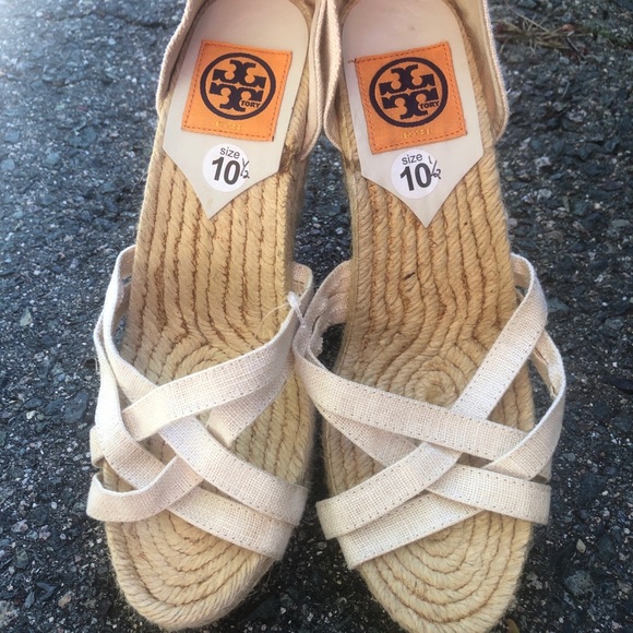 Tory Burch White ankle wrap wedge espadrilles Size 10.5 - Picture 5 of 11